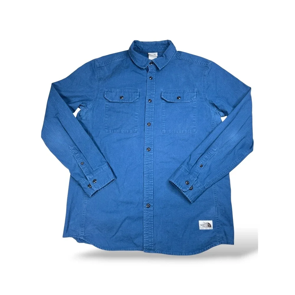 The North Face Mens Blue Ripstop Long Sleeve Button Down Utility Shirt Large